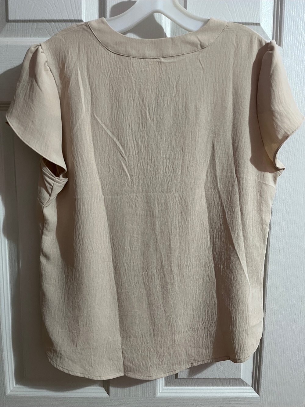 Women’s Cream Short Sleeve Split-Neck Blouse - Picture 3 of 3